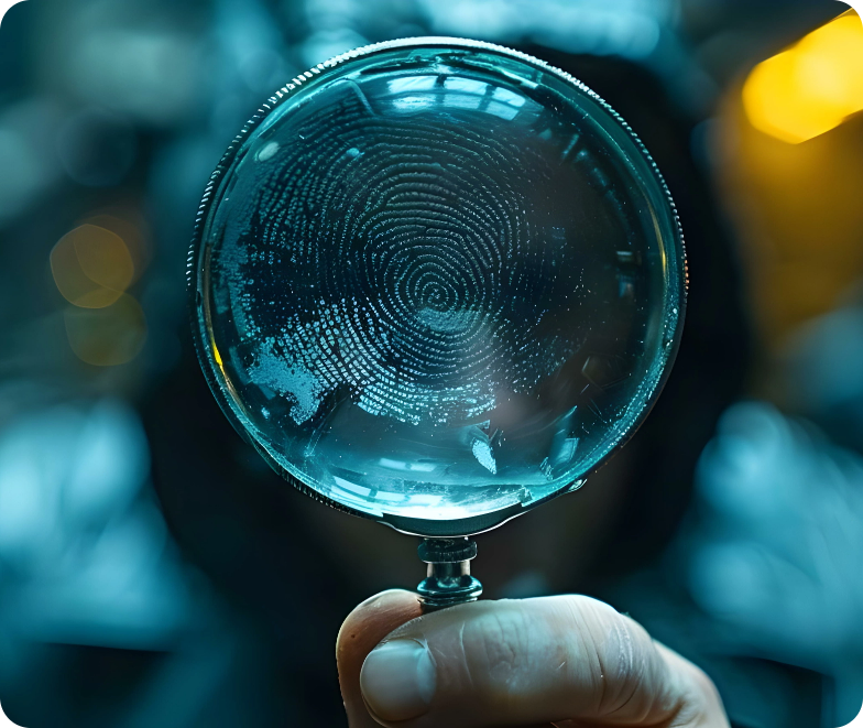 Magnifying glass with a fingerprint.